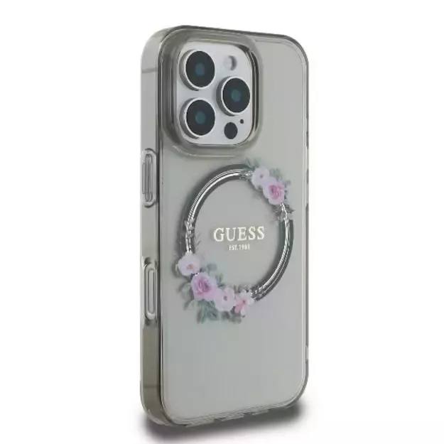 Guess IML Flowers Wreath MagSafe iPhone 16 Pro Case - Black 10