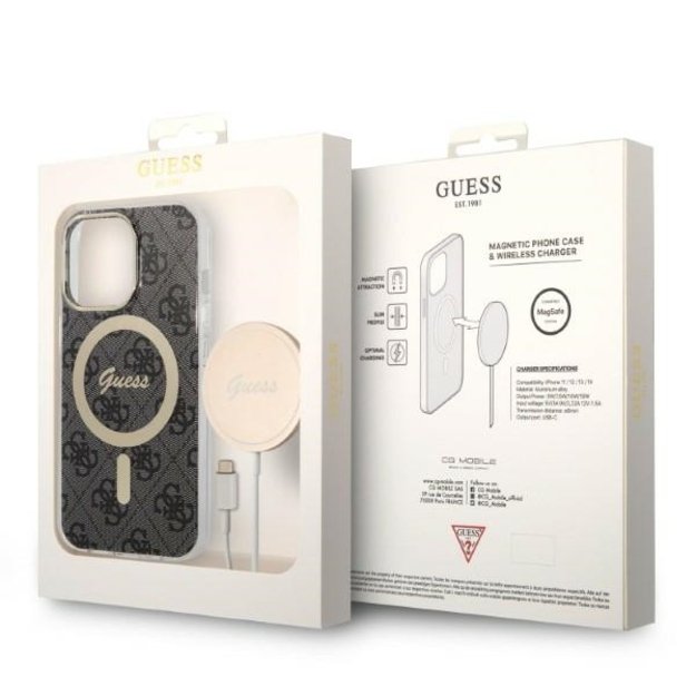 Set Guess GUBPP13XH4EACSK Case+ Charger iPhone 13 Pro Max black/black hard case 4G Print MagSafe 9