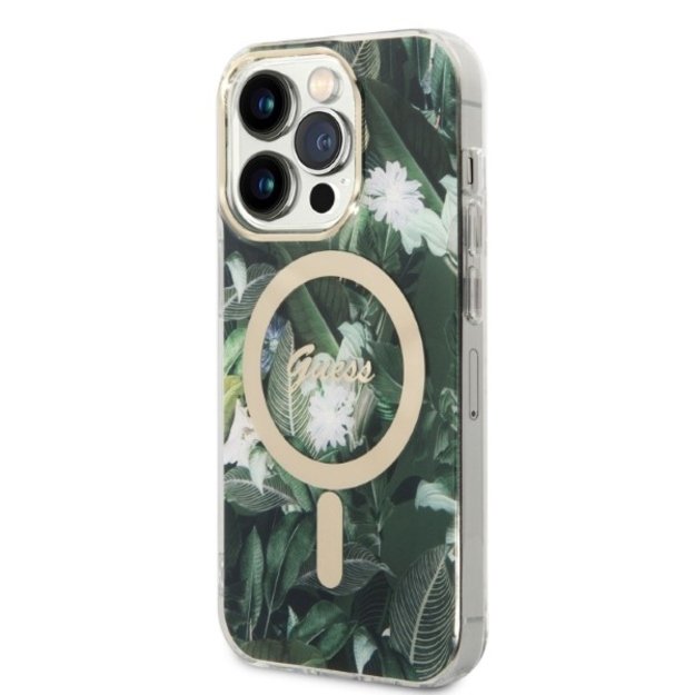 Set Guess GUBPP14XHJEACSA Case+ Charger iPhone 14 Pro Max 6.7  green/green hard case Jungle MagSafe 1