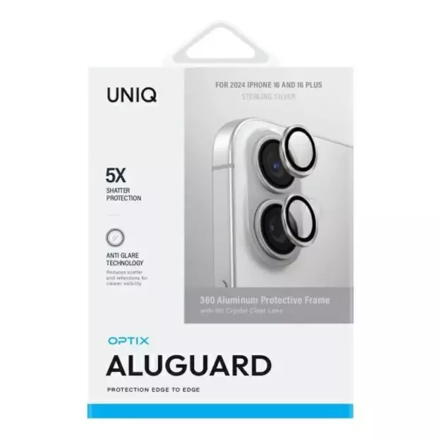 Uniq Optix Aluminum Camera Lens Protector with Applicator for iPhone 16 / iPhone 16 Plus - Silver 2