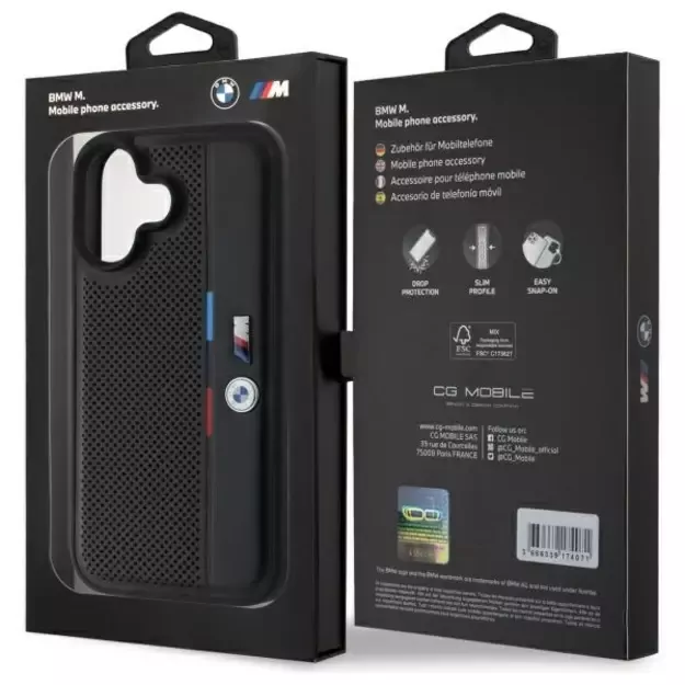 BMW M Perforated Tricolor Detail Line iPhone 16 Case - Black 14
