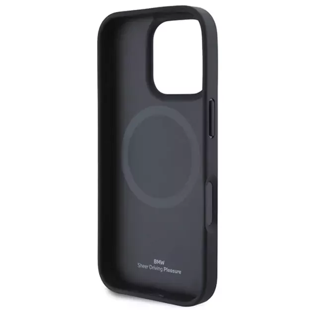 BMW Signature Leather Diamond Metal Logo MagSafe Case for iPhone 16 Pro Max - Black 13