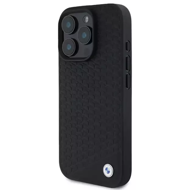 BMW Signature Leather Diamond Metal Logo MagSafe Case for iPhone 16 Pro Max - Black 9