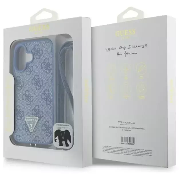 Guess Leather Metal Logo Strass Crossbody Case for iPhone 16 - Blue 15
