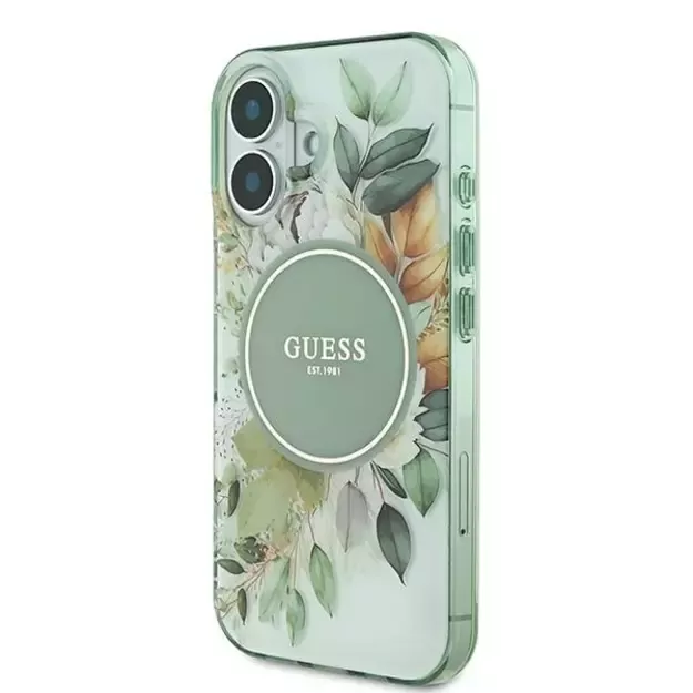 Guess IML Flower &amp  Tonal Circle MagSafe case for iPhone 16 Plus - green 1