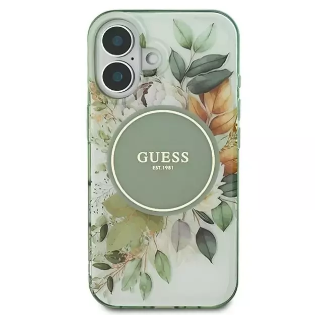 Guess IML Flower &amp  Tonal Circle MagSafe case for iPhone 16 Plus - green 2