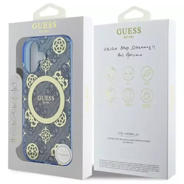 Guess IML Peony On 4G Background MagSafe case for iPhone 16 - blue 7