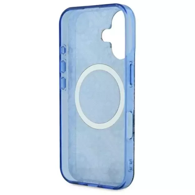 Guess IML Peony On 4G Background MagSafe case for iPhone 16 - blue 6