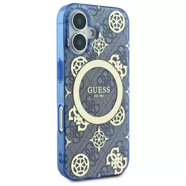 Guess IML Peony On 4G Background MagSafe case for iPhone 16 - blue 3