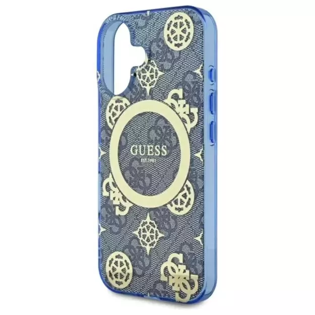 Guess IML Peony On 4G Background MagSafe case for iPhone 16 - blue 5