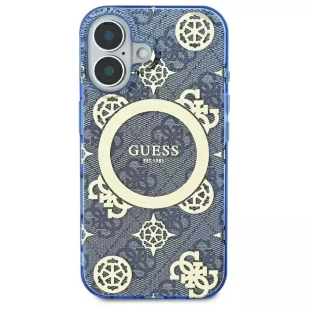 Guess IML Peony On 4G Background MagSafe case for iPhone 16 - blue 2