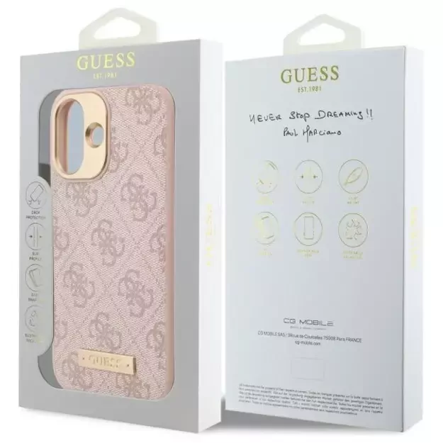 Guess 4G Logo Plate MagSafe iPhone 16 Case - Pink 14