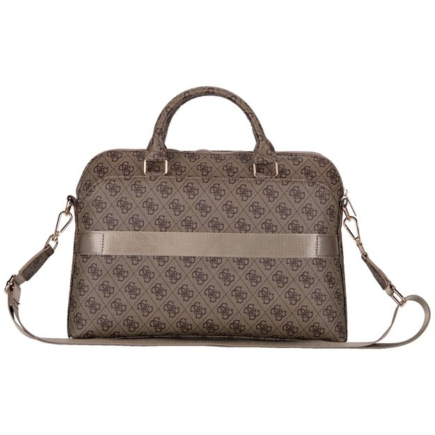 Guess 4G Zipper Pocket Triangle Logo 15&quot  Laptop Bag - Brown 1