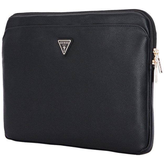 Guess Sleeve Grained Zipper Pocket Triangle Logo 14&quot  Laptop Bag - Black 2