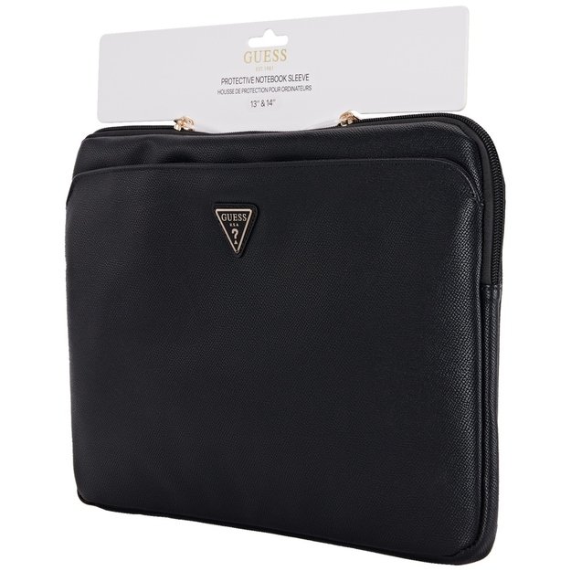 Guess Sleeve Grained Zipper Pocket Triangle Logo 14&quot  Laptop Bag - Black 3