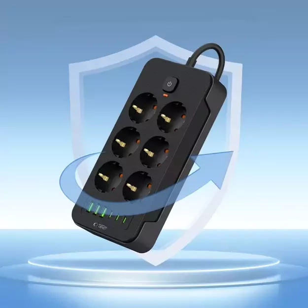 Tech-Protect PC6X6 Power Strip 6 Sockets 240V + 3xUSB-A + 3xUSB-C 200cm - Black 8
