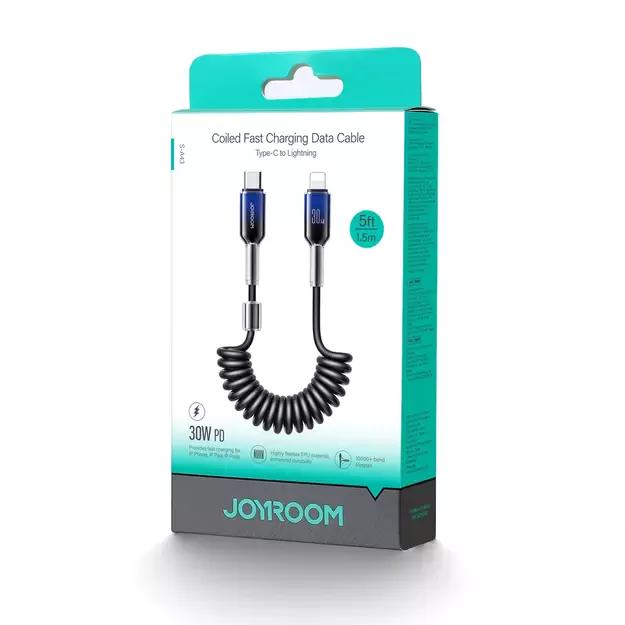 Joyroom S-A43 Crystal-Clear Series 30W USB-C - Lightning spiral cable 1.5m - black 1