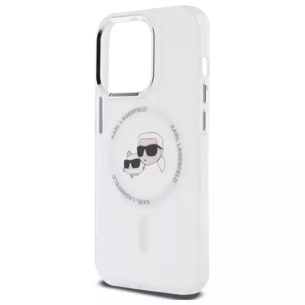 Karl Lagerfeld IML Metal Karl &amp  Choupette Head MagSafe Case for iPhone 14 Pro Max - White 6