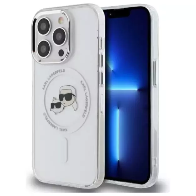 Karl Lagerfeld IML Metal Karl &amp  Choupette Head MagSafe Case for iPhone 14 Pro Max - White