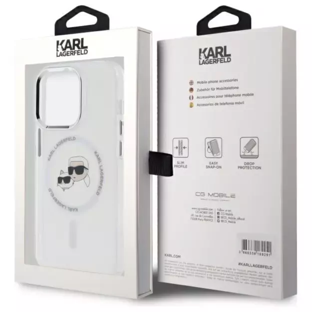 Karl Lagerfeld IML Metal Karl &amp  Choupette Head MagSafe Case for iPhone 14 Pro Max - White 8