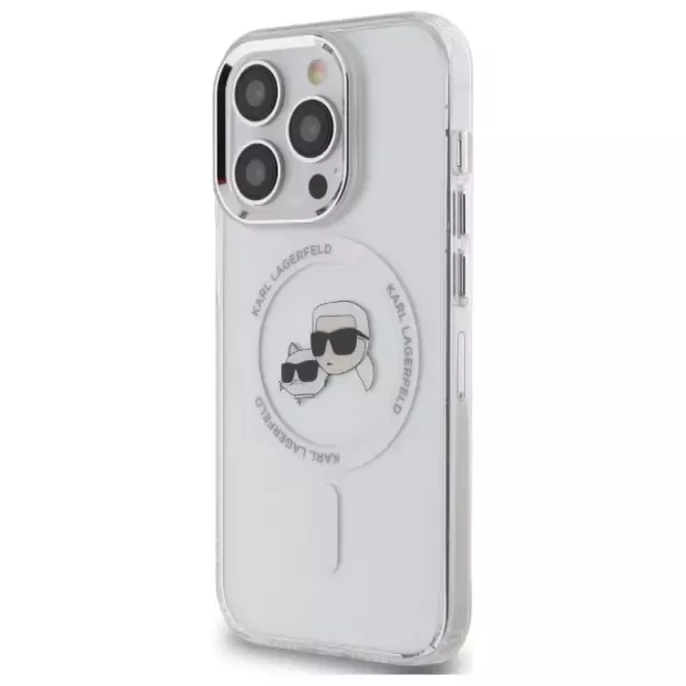 Karl Lagerfeld IML Metal Karl &amp  Choupette Head MagSafe Case for iPhone 14 Pro Max - White 2