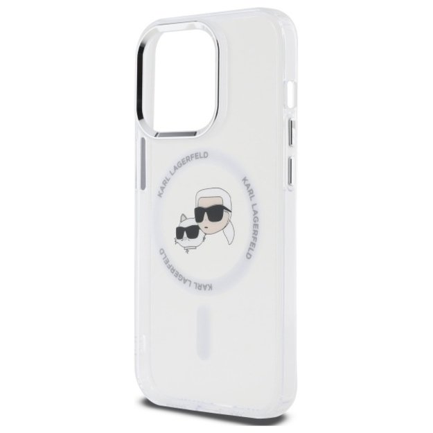 Karl Lagerfeld IML Metal Karl &amp  Choupette Head MagSafe Case for iPhone 14 Pro Max - White 1