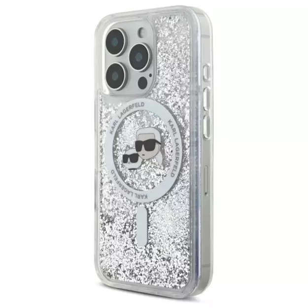 Karl Lagerfeld Liquid Glitter Karl &amp  Choupette Head Magsafe iPhone 16 Pro Case - Clear 8