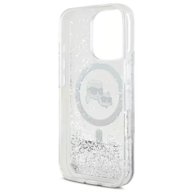 Karl Lagerfeld Liquid Glitter Karl &amp  Choupette Head Magsafe iPhone 16 Pro Case - Clear 13