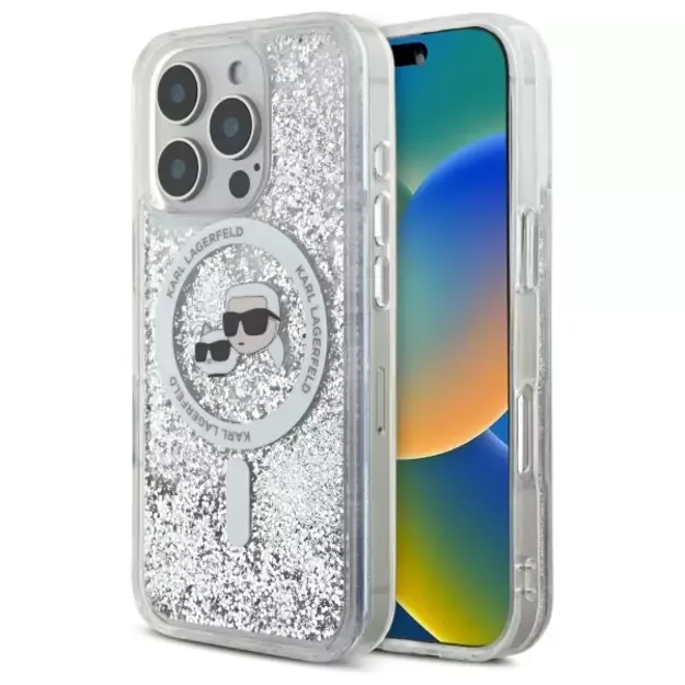 Karl Lagerfeld Liquid Glitter Karl &amp  Choupette Head Magsafe iPhone 16 Pro Case - Clear