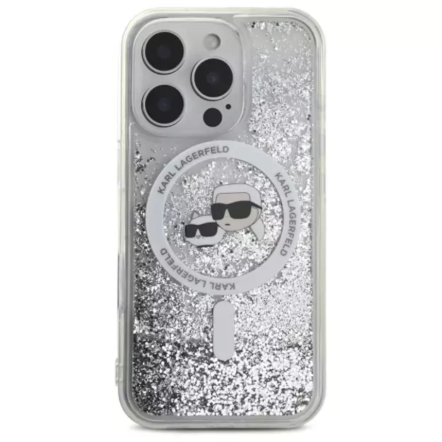 Karl Lagerfeld Liquid Glitter Karl &amp  Choupette Head Magsafe iPhone 16 Pro Case - Clear 9