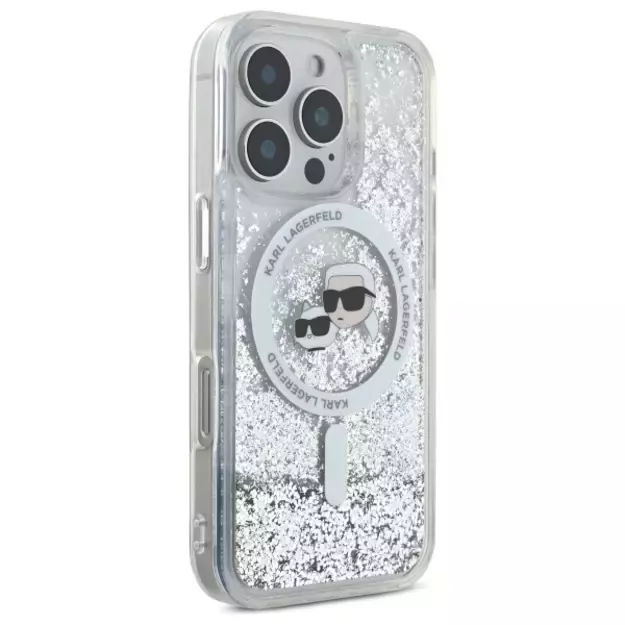 Karl Lagerfeld Liquid Glitter Karl &amp  Choupette Head Magsafe iPhone 16 Pro Case - Clear 10