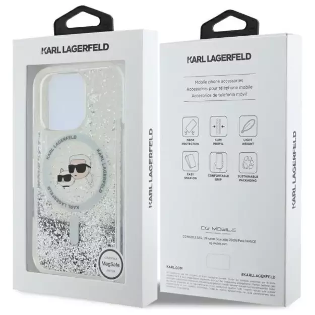 Karl Lagerfeld Liquid Glitter Karl &amp  Choupette Head Magsafe iPhone 16 Pro Case - Clear 14