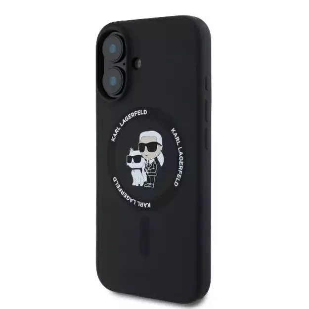 Karl Lagerfeld Silicone Karl&amp Choupette Heads Ring MagSafe Case for iPhone 16 Plus - Black 1