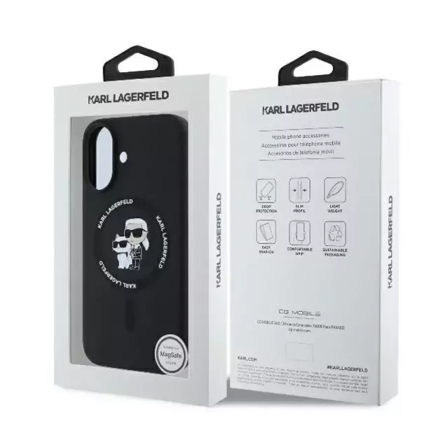 Karl Lagerfeld Silicone Karl&amp Choupette Heads Ring MagSafe Case for iPhone 16 Plus - Black 7