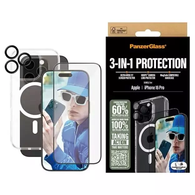 PanzerGlass Bundle 3in1 iPhone 16 Pro 6.3&quot  D3O Hardcase + Screen Protector UWF+ Lens B1292+2862+1284