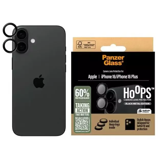 PanzerGlass Hoops Black Lens Protector iPhone 16 6.1&quot  / 16 Plus 6.7&quot  1283