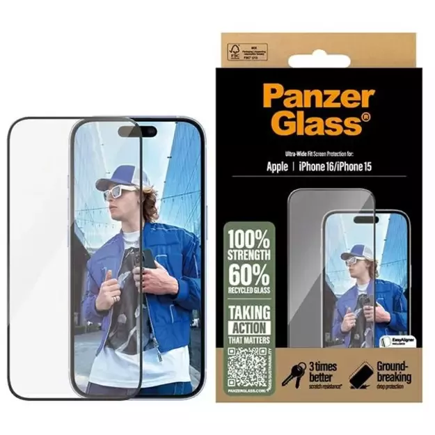 PanzerGlass Screen Protector iPhone 16 6.1&quot  Ultra-Wide Fit 2861