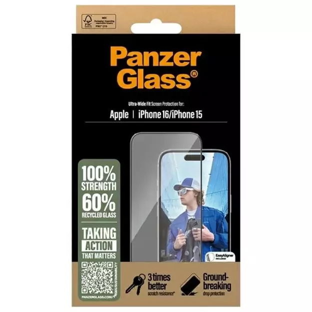 PanzerGlass Screen Protector iPhone 16 6.1&quot  Ultra-Wide Fit 2861 3