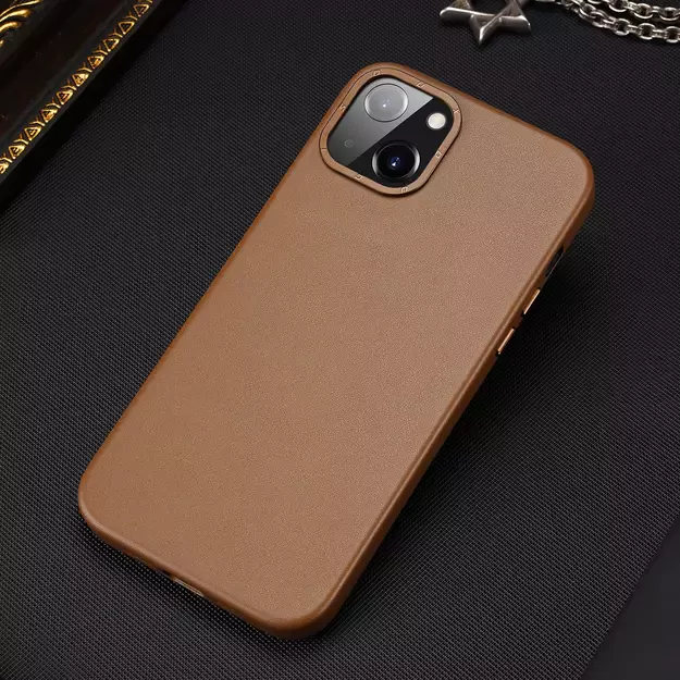 Dux Ducis Grit Leather Case for iPhone 14 Elegant Faux Leather Cover (MagSafe Compatible) Brown 10