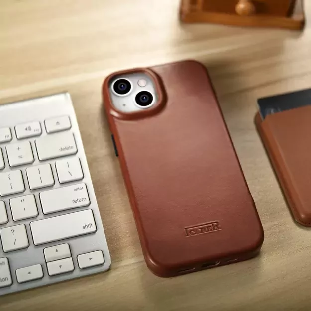 iCarer CE Oil Wax Premium Leather Folio Case iPhone 14 Plus magnetic flip case MagSafe brown (AKI14220707-BN) 6