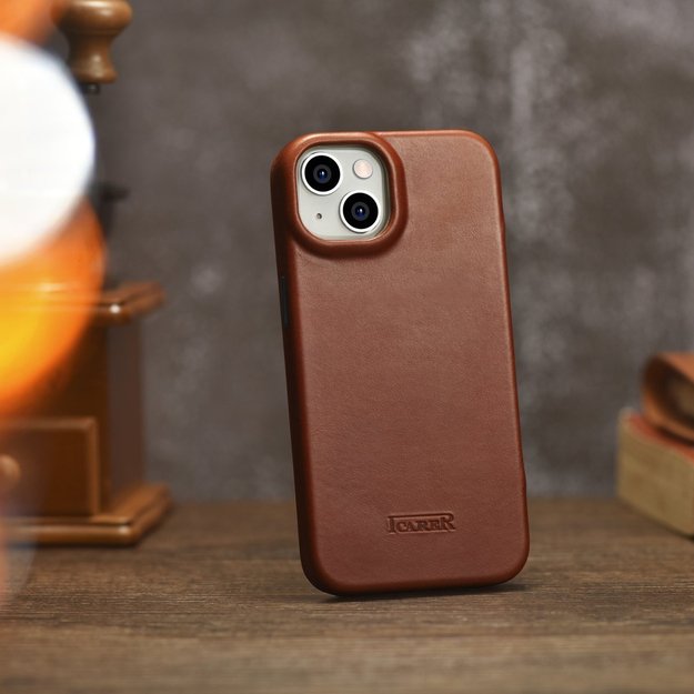 iCarer CE Oil Wax Premium Leather Folio Case iPhone 14 Plus magnetic flip case MagSafe brown (AKI14220707-BN) 22