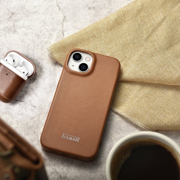 iCarer CE Premium Leather Folio Case iPhone 14 Plus Magnetic Flip Leather Folio Case MagSafe Brown (WMI14220715-BN) 53
