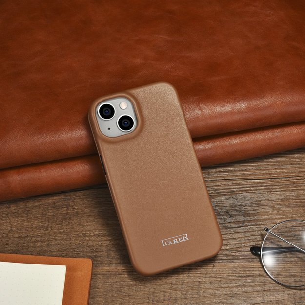 iCarer CE Premium Leather Folio Case iPhone 14 Plus Magnetic Flip Leather Folio Case MagSafe Brown (WMI14220715-BN) 52
