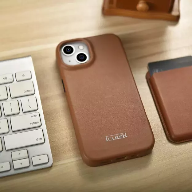 iCarer CE Premium Leather Folio Case iPhone 14 Plus Magnetic Flip Leather Folio Case MagSafe Brown (WMI14220715-BN) 24