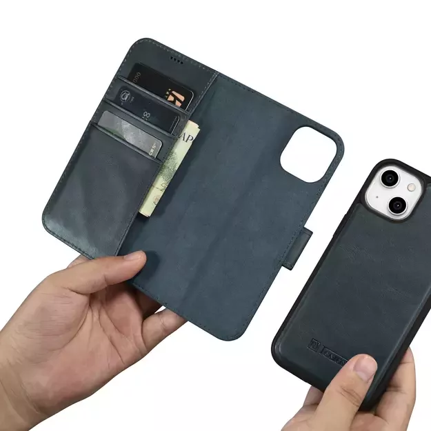 iCarer Oil Wax Wallet Case 2in1 Case iPhone 14 Anti-RFID Leather Flip Case Blue (WMI14220721-BU) 23