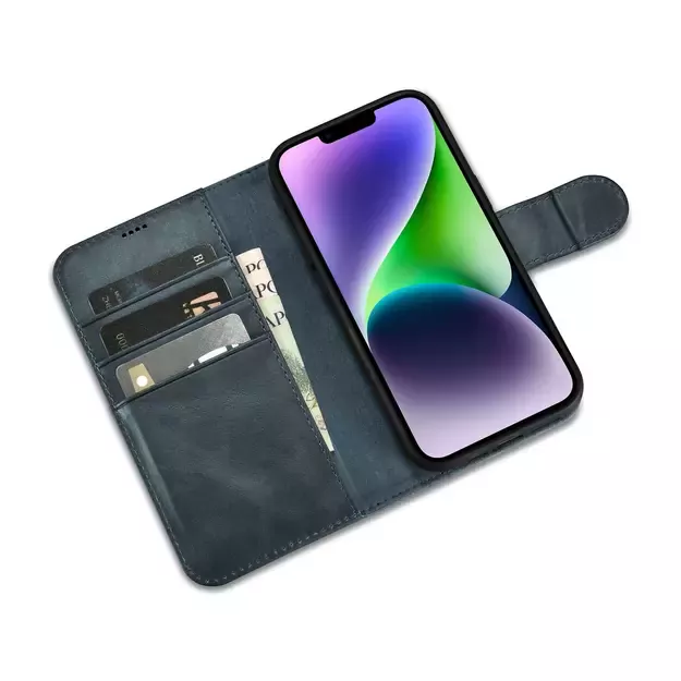 iCarer Oil Wax Wallet Case 2in1 Case iPhone 14 Anti-RFID Leather Flip Case Blue (WMI14220721-BU) 21