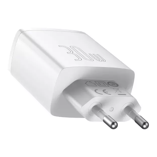 Baseus Compact fast charger 2x USB / USB Type C 30W 3A Power Delivery Quick Charge white (CCXJ-E02) 2