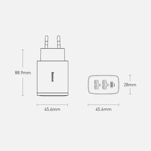 Baseus Compact fast charger 2x USB / USB Type C 30W 3A Power Delivery Quick Charge white (CCXJ-E02) 12