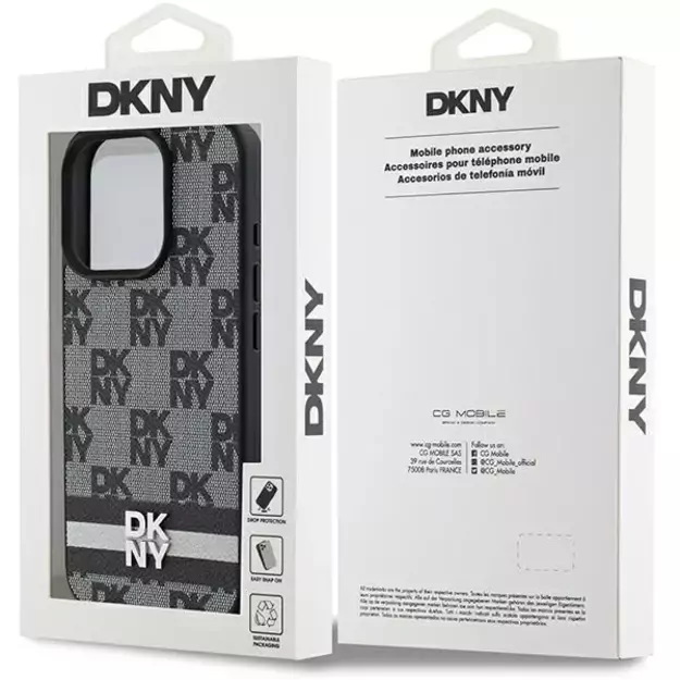 DKNY Checkered Pattern &amp  Printed Stripes case for iPhone 16 Pro Max - black 7