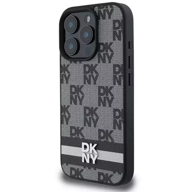 DKNY Checkered Pattern &amp  Printed Stripes case for iPhone 16 Pro Max - black 1